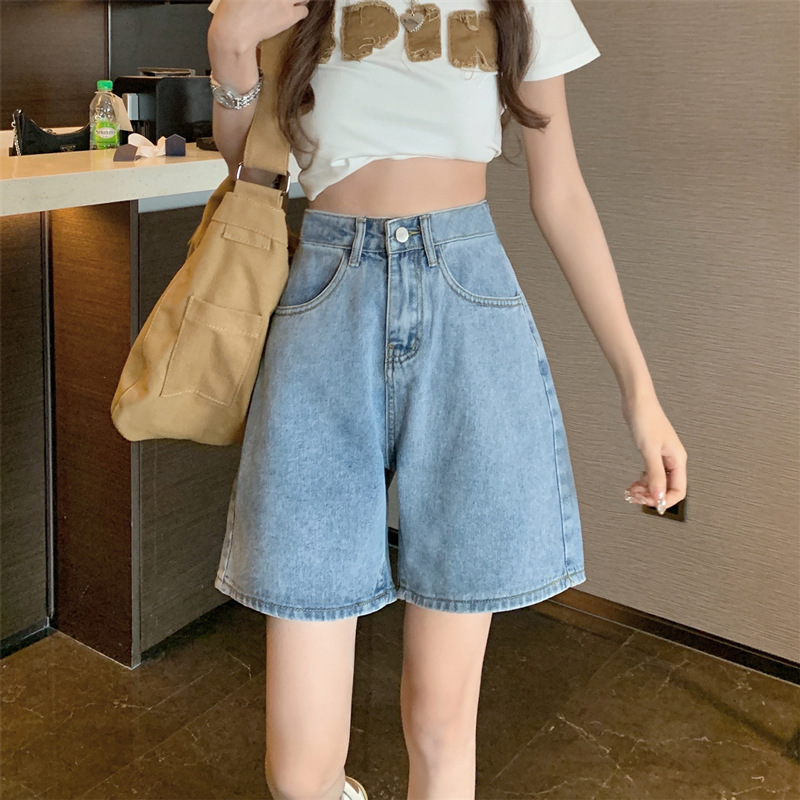 Denim Shorts Women's Summer High Waist Loose Slimming a-Shaped Wide-Leg Pants Casual Straight Middle Pants ins Five-point Riding Pants Denim Shorts Women's Summer High Waist Loose Slimming a-Shaped Wide-Leg Pants Casual Straight Middle Pants ins Five-point Riding Pants