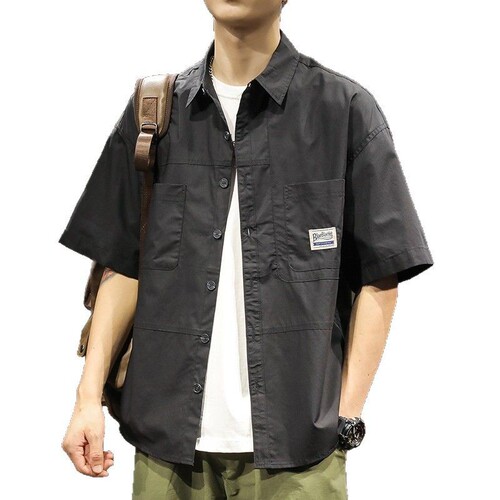 American retro new large size fat guy work shirt, men's short-sleeved loose summer high-end half-sleeved fat guy cross-border
