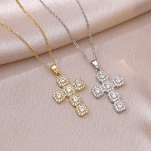 项链女新款时尚经典十字架项链造型吊坠欧美跨境新品满钻复古饰品