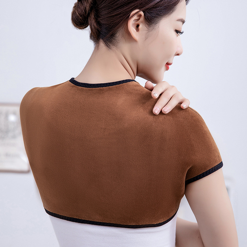 Warm Men and Women Double-Layer Thick Shoulder Jacket Small Waistcoat Skin-Friendly Coffee Fleece Close-Fitting Autumn and Winter Back Support