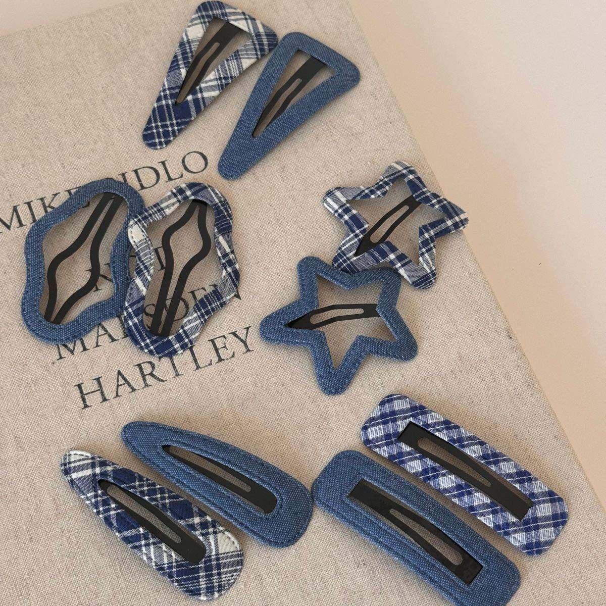 跨境蓝色牛仔格纹发夹女侧边刘海夹子头饰高级感时尚碎发BB夹边夹