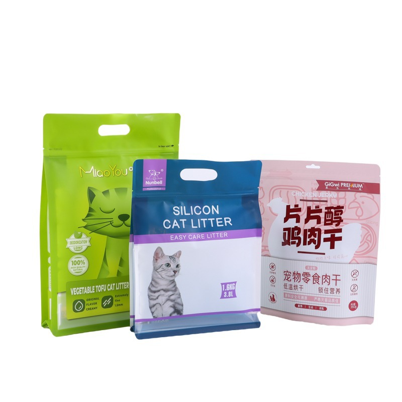 猫粮狗粮塑料手提包装袋 自立自封八边封猫粮加厚防潮塑料袋制定