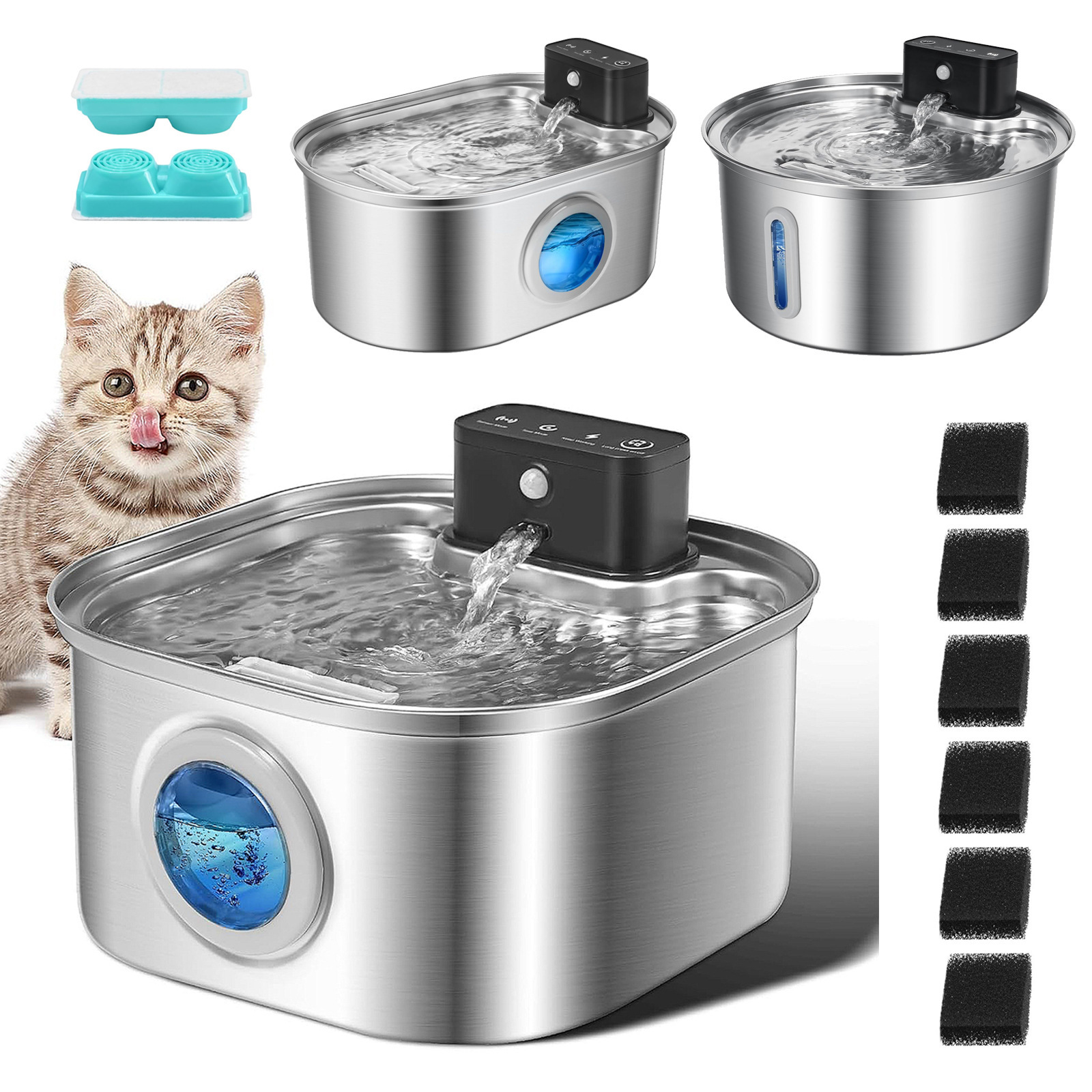 Amazon 3.2L de acero inoxidable para bebidas de mascotas, filtración de circulación automática de gran capacidad para gatos y perros alimentadores de agua