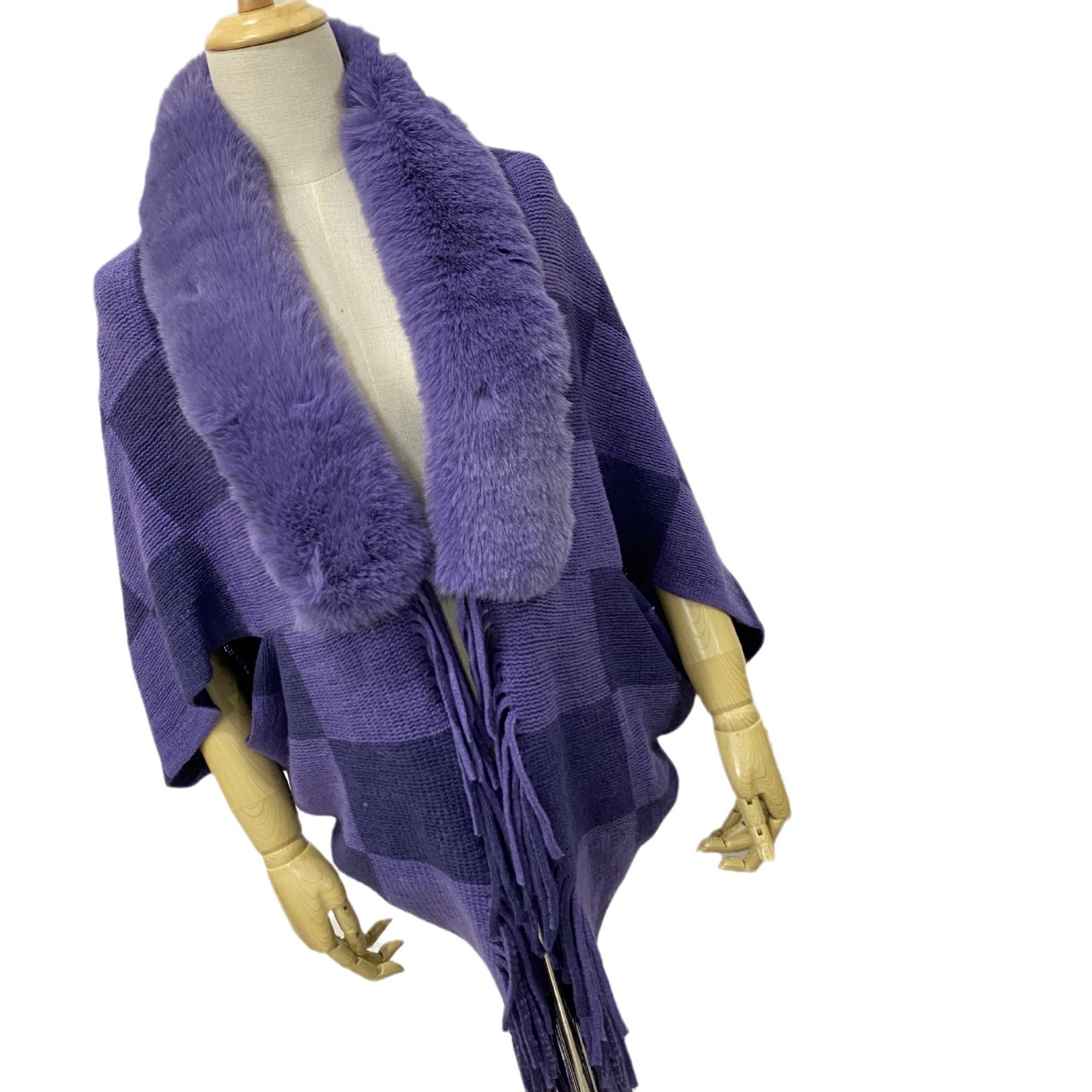 (2개) 2023 대외 무역 새로운 스타일 대형 격자 무늬 외부 니트 숄 따뜻한 술 두꺼운 대형 모피 칼라 니트 가디건