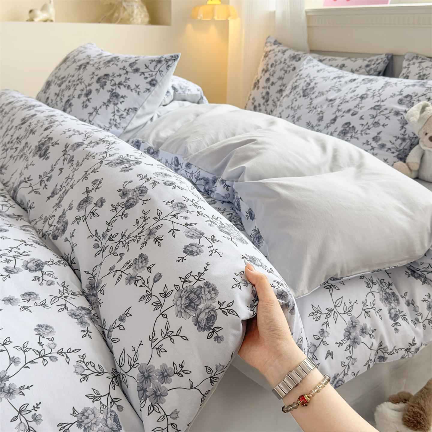 Cama de cuatro piezas 100% algodón para dormir desnudo, cubierta doméstica de colcha doble, ropa de cama universal de cuatro estaciones