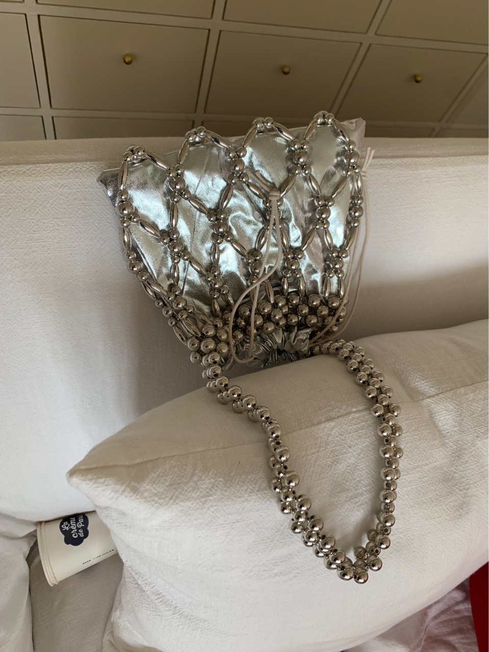 Bolsa de ombro com pérolas para mulher, mala de mão elegante_voghion.com