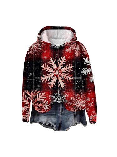 2025 European and American cross-border casual hooded sweater Christmas ladies autumn 3D digital printed sweater coat