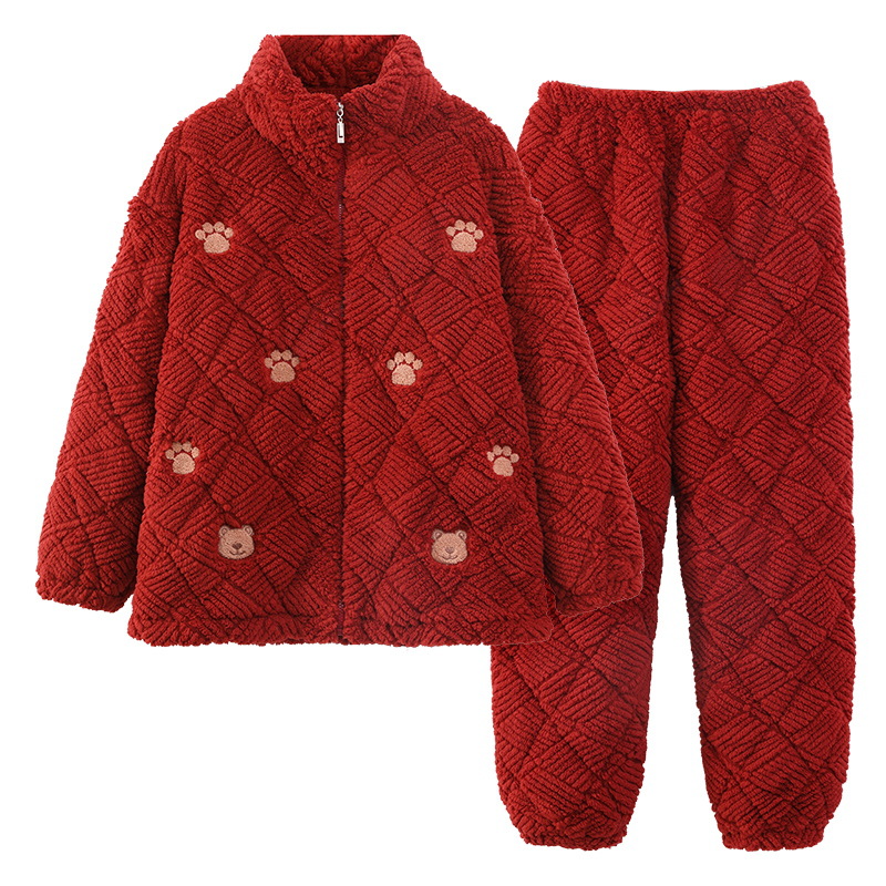 산호 벨벳 커플 파자마 여성의 겨울 3 층 면 따뜻한 유지 남성의 간단한 캐주얼 한국식 플란넬 홈 옷