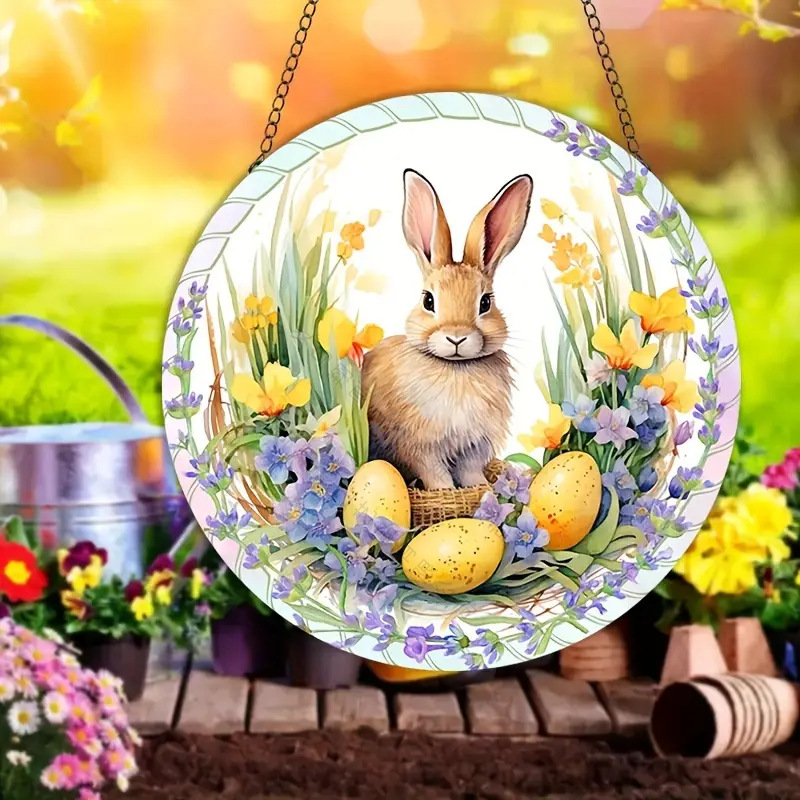 Nuevo conejo transfronterizo de Pascua acrílico menú decoración porche interior y exterior colgante de pared