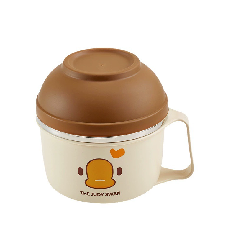 Cartoon soup bowl stainless steel for students, double-layer lunch box