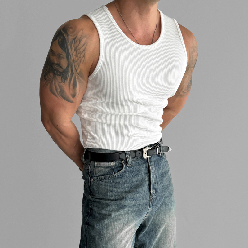Myq Mature Style Slim Fit Round Neck Vest Men's Summer Pure Cotton Base Shirt Korean Style Workwear Style Sleeveless T-Shirt Myq Mature Style Slim Fit Round Neck Vest Men's Summer Pure Cotton Base Shirt Korean Style Workwear Style Sleeveless T-Shirt