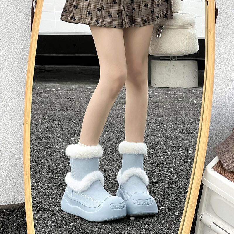 网红棉靴女2025冬季新款超火保暖百搭厚底防滑加绒皮毛一体雪地靴|undefined