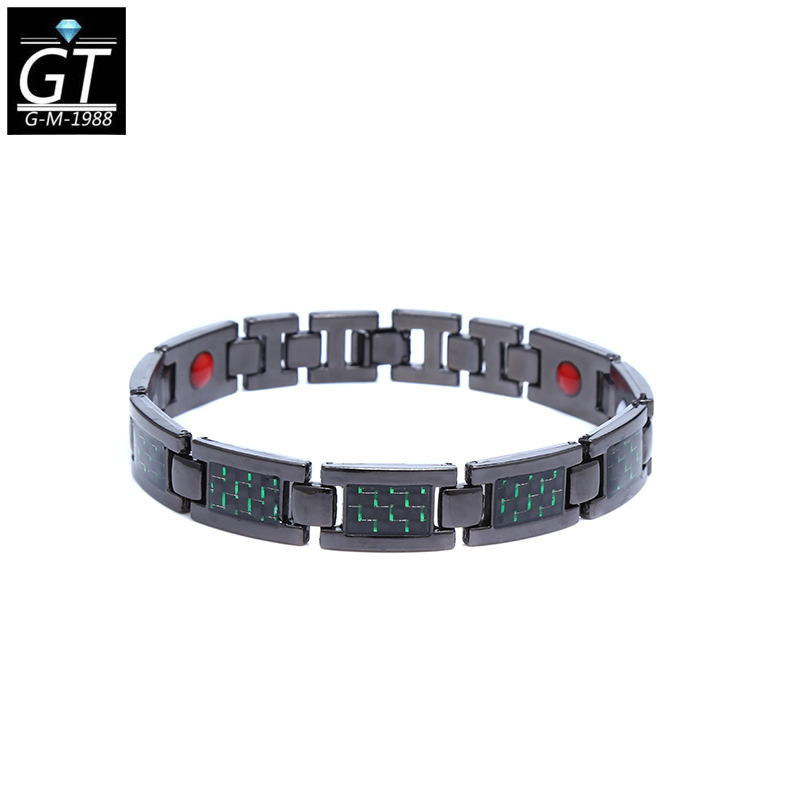 Ventas transfronterizas de moda europeas y americanas para hombres de aleación de fibra de carbono pulsera magnética ajustable joyas de mano