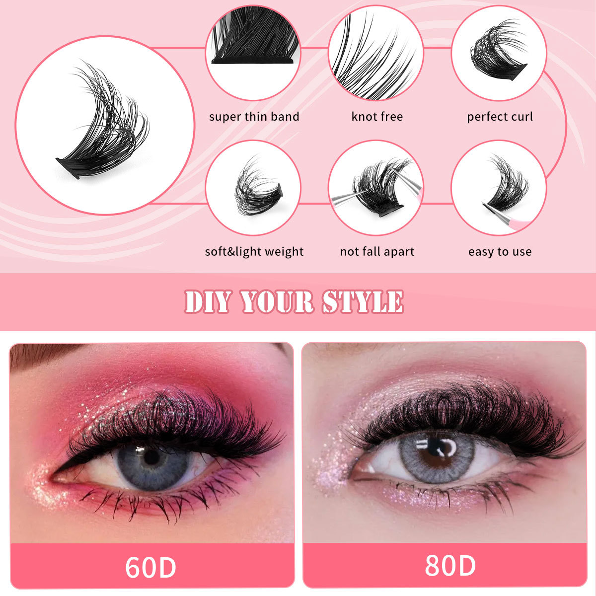 Grænseoverskridende nyt 60D100D tykt enkelt klynge falske øjenvipper sæt 10 16mm krøllede gør-det-selv segmenterede øjenvipper_voghion.com