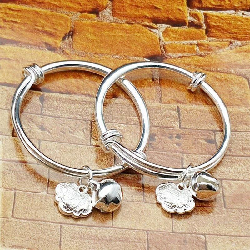 Men's and Women's Baby Bell Silver Plated Bracelet Baby Bracelet Adjustable Lettering Opening One-Year-Old Gift Stall