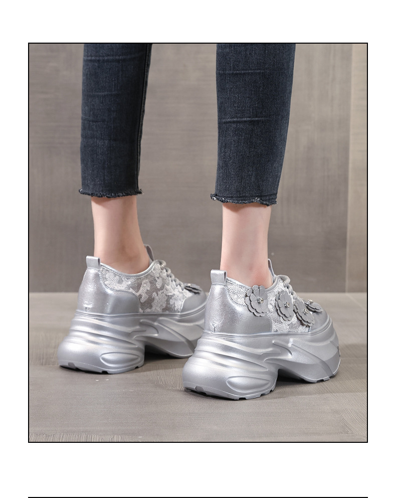 Giày sneaker nữ chunky đế dày tăng chiều cao, lưới thoáng khí — Màu trắng chi tiết 18