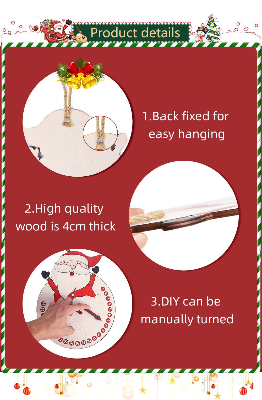 Christmas New cartoon Christmas wooden pendant indoor decoration Christmas tree pendant Christmas Snowman clock door plate ornaments_voghion.com