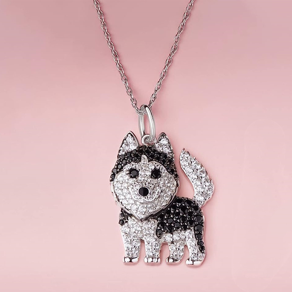 Colar com pingente husky e strass joia cachorro para mulher_voghion.com