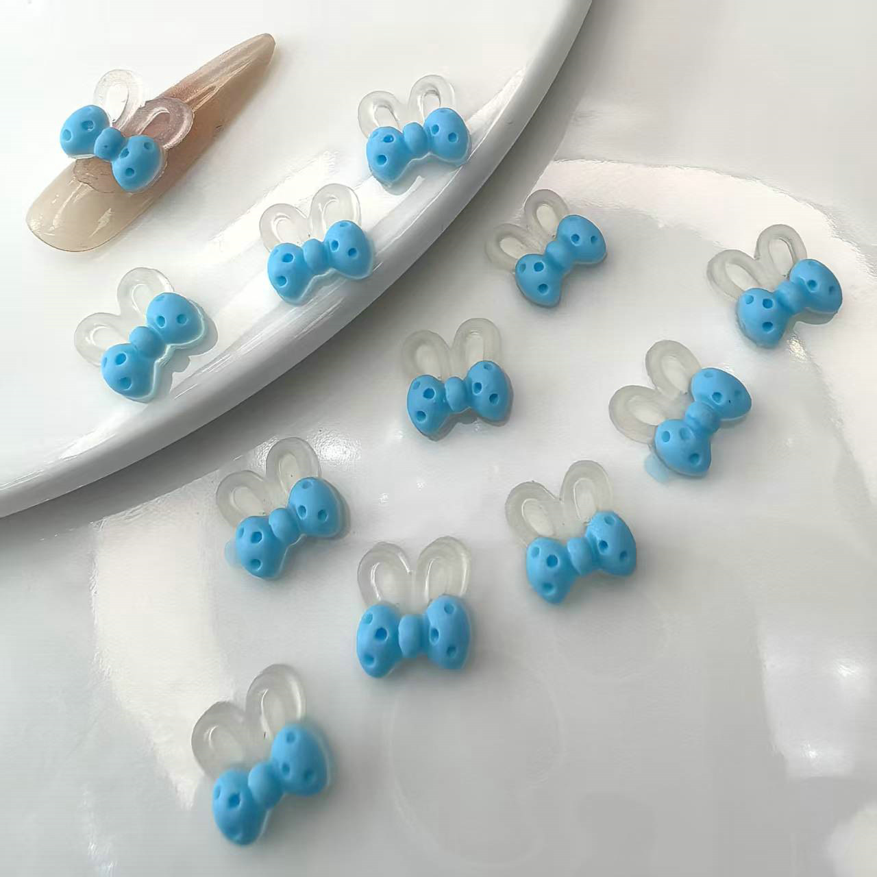 透明夜光光变蝴蝶结兔耳朵美甲饰品批发发夹配饰材料贴片0019