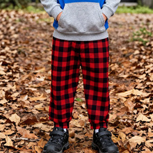 工厂-跨境童装格子运动长裤INS男/女小童圣诞节派对欧美休闲长裤