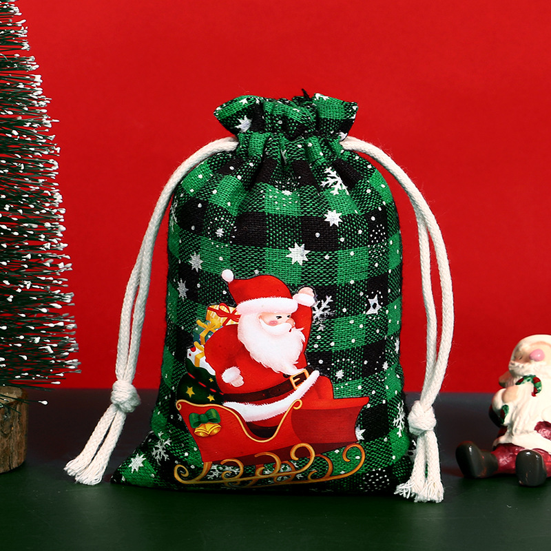 Bolsa de algodón a cuadros de Navidad con cordón Bolsa de embalaje de regalo de caramelo de Navidad Calendario de Adviento bolsa pequeña al por mayor
