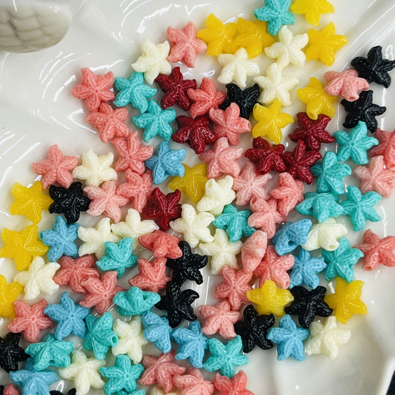 Imitation Coral (Pressed Shell Powder) Star-Shaped Hollow Beads for Handmade Beading Materials, Wholesale Beads