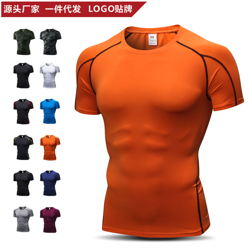 PRO sports tights men's short-sleeved fitness sports running training clothes high elastic quick-drying clothes short-sleeved T-shirt top