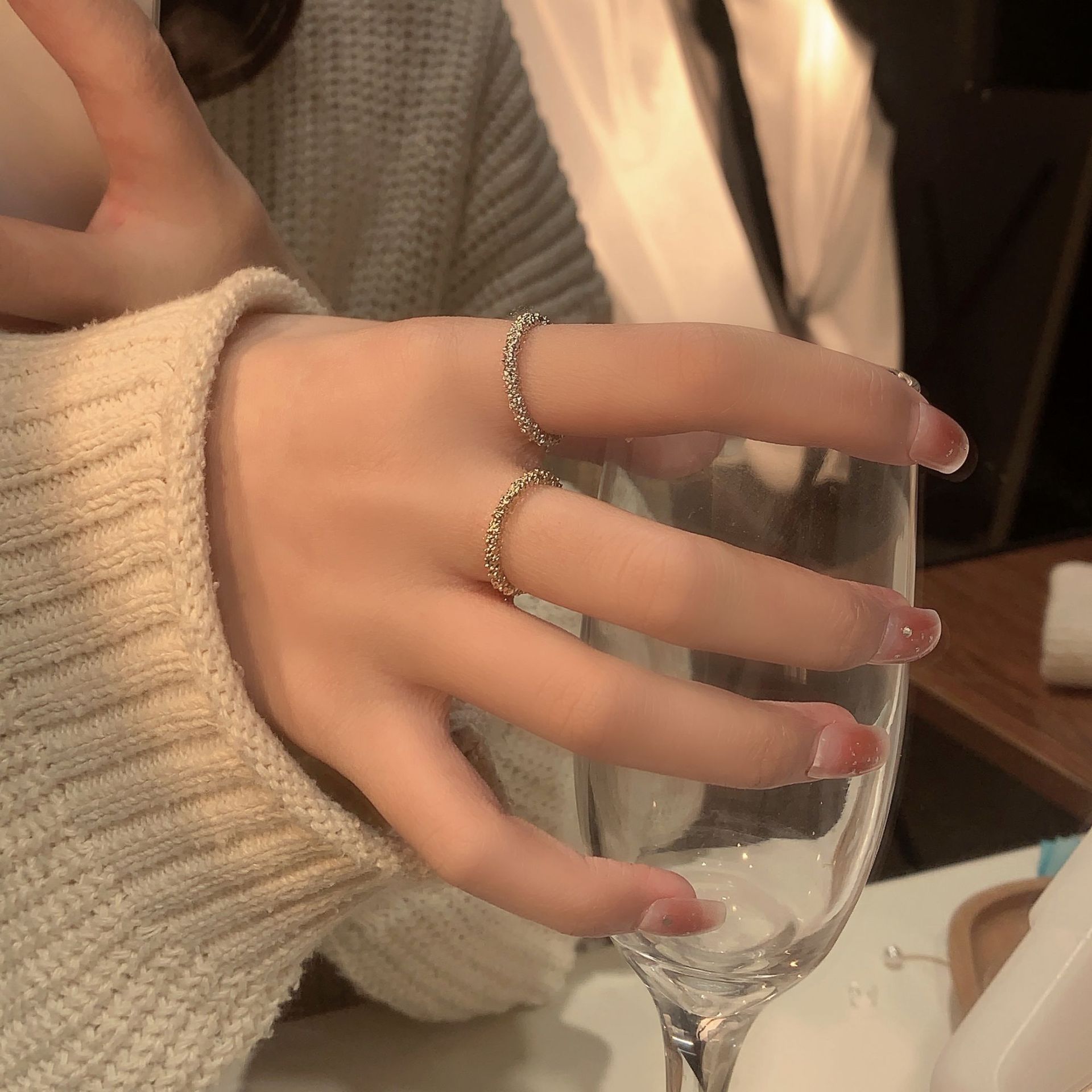 Designer Ring Women Open Adjustable Starry Sky Textured Design_voghion.com