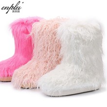 Y027卷毛出口俄罗斯秋冬保暖长款毛毛棉鞋款潮辣妹仿狐狸毛雪地靴