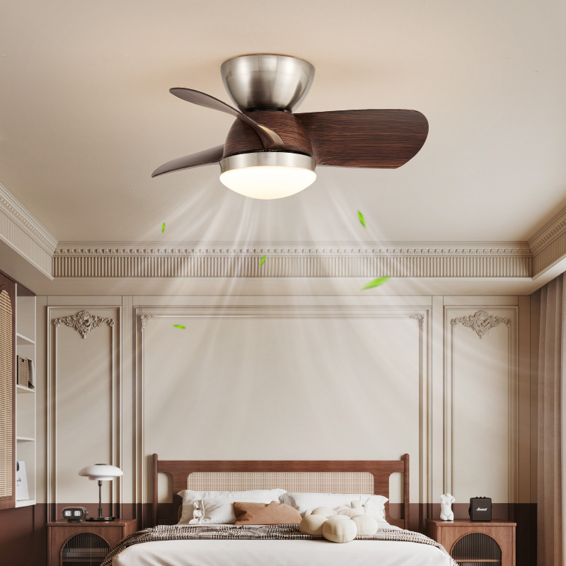 French Medieval Bedroom Fan Lamp Household Integrated Silent Ceiling Fan Lamp Retro Walnut Dining Room Ceiling Fan Lamp