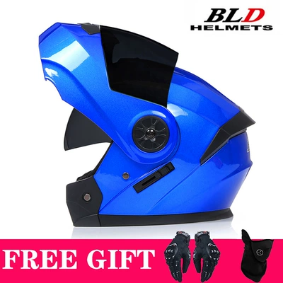 for Cross-Border Sales, Motosiklet kaskı (dəbilqə) - blue-brown-lenses-comes-with-mask-gloves-s55-56