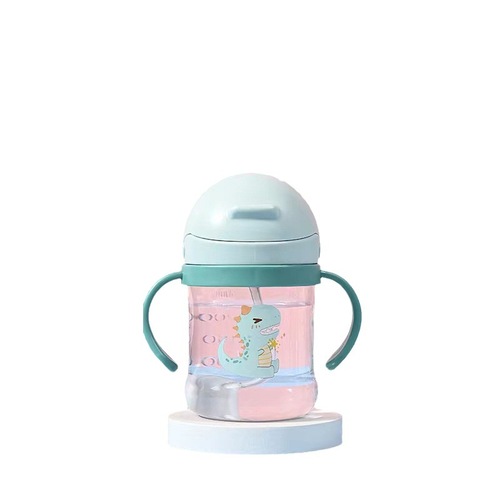 Newborn Baby Sippy Cup with Plastic Straw Handle Gravity Ball Cartoon Dinosaur Water Cup for Kids