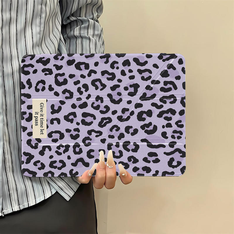 Purple Leopard Print Star Y-Fold Edge Sticker Tablet Protective Case Suitable for iPad 11inch Transparent iPad Pro with Pen Slot