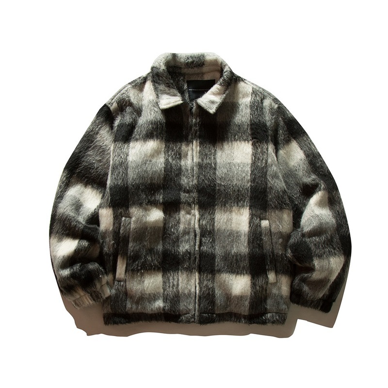 ORIGTEEN国潮复古格子毛绒绒外套棉服冬季外套男女格纹棉衣MY9012|undefined