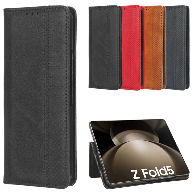 Suitable for Samsung Galaxy Z Fold 6/7 Mobile Phone Case Z Fold5 Mobile Phone Leather Case Flip Protective Case Retro