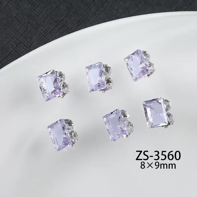 新款透白色水晶成品美甲堆钻爆闪方块歪心椭圆异性成品钻美甲饰品|undefined