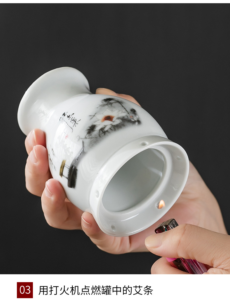 Multifunctional Ceramic Moxibustion Jar Double Wall Heat Insulated Cup Gua Sha Massage Warming Tool quality and texture