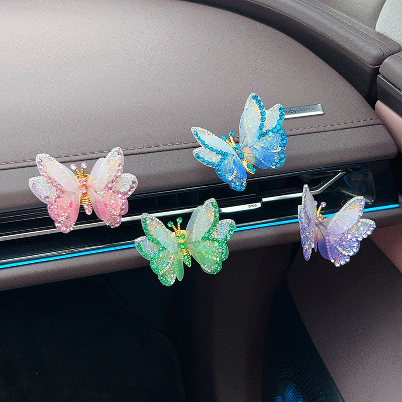 Healing-style diamond-encrusted moving butterfly car ornament for electric vehicle interior, car dashboard, and computer display screen decoration