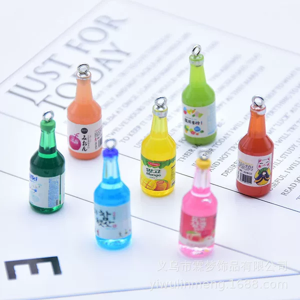 Resin simulation soda beverage bottle earrings beer bottle necklace bag key chain pendant diy jewelry accessories
