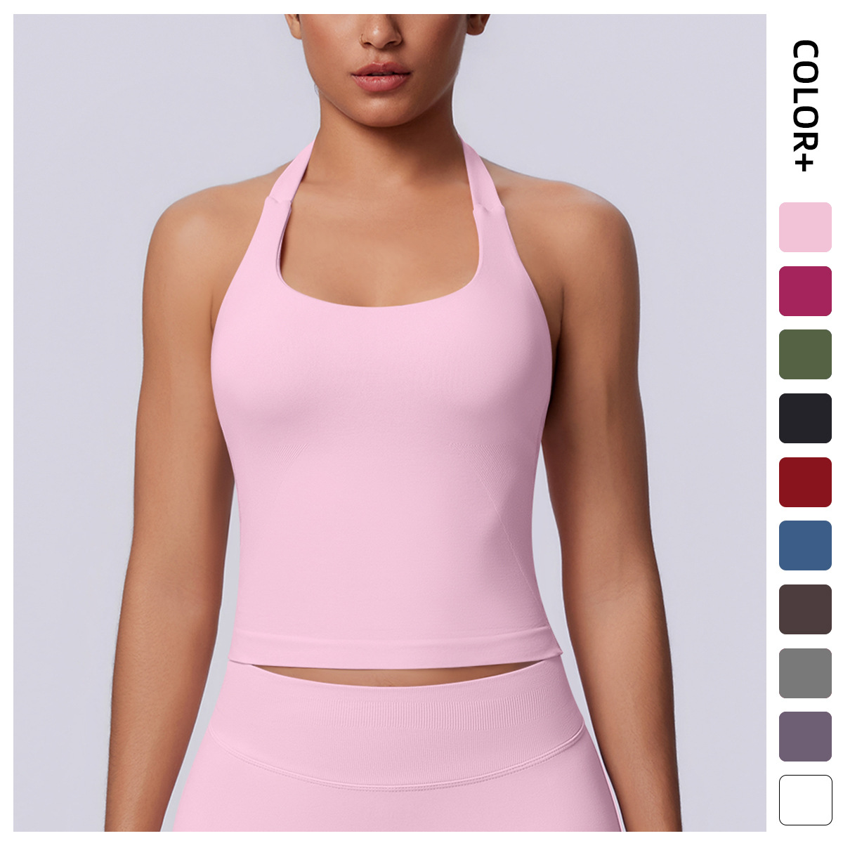 Nuevo cross-border sin costuras de color sólido cuello colgante hermosa espalda apertado chaleco deportivo para correr fitness yoga camisa mujer