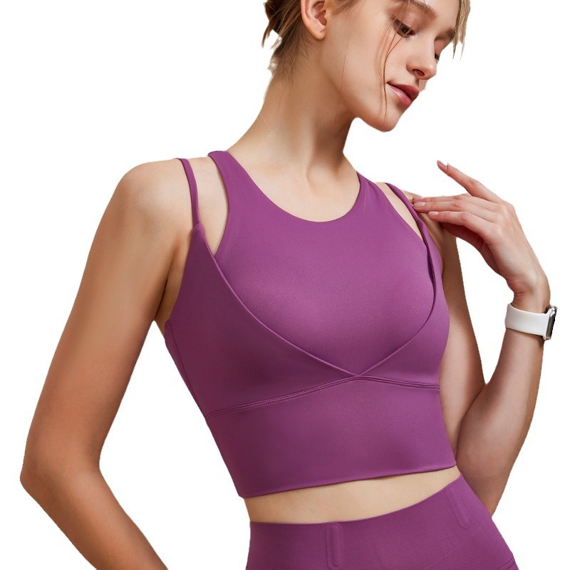 Nueva ropa interior deportiva falsa de dos piezas correa de hombro doble a prueba de golpes push up beauty back Fitness Bra running Sports Top mujeres