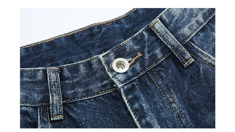Hand-Painted American Style Straight-Leg Jeans For Men - Vintage Washed Denim Pants With Flared Hem, Comfortable Cotton Blend Fabric_mkmklike.com