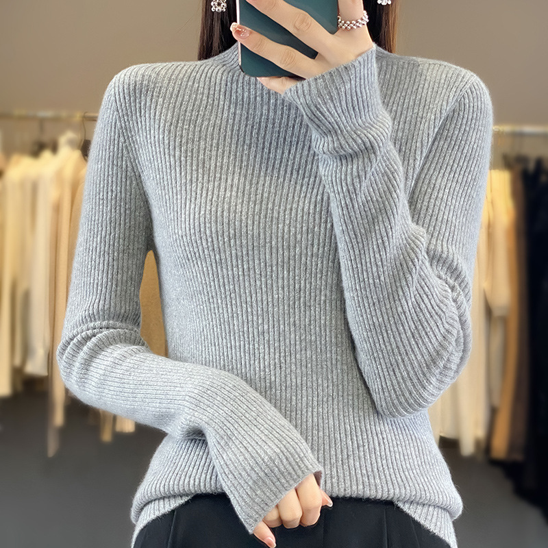 简约气质中领毛衣女秋冬大衣内搭修身显瘦针织衫软糯半高领打底衫|undefined