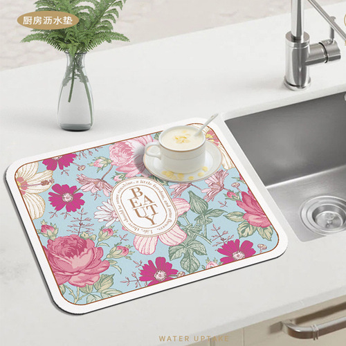 Small fresh plant and flower washbasin insulated, water-absorbent, non-slip, easy-care insulation mat, kitchen countertop drain mat