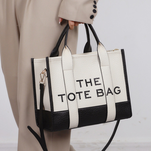 Cross-border new arrival: Trendy & Stylish European-American Style Dual-Color PU Letter-Print Shoulder Bag – Chic Tote Handbag