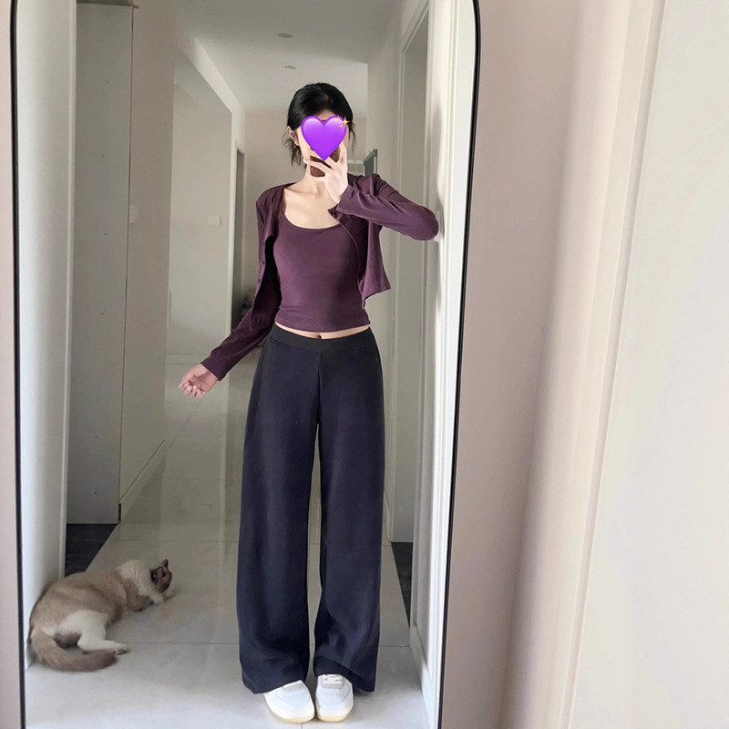 韩系辣妹紫色吊带背心开衫T恤小个子短款修身上衣两件套装女秋季|undefined