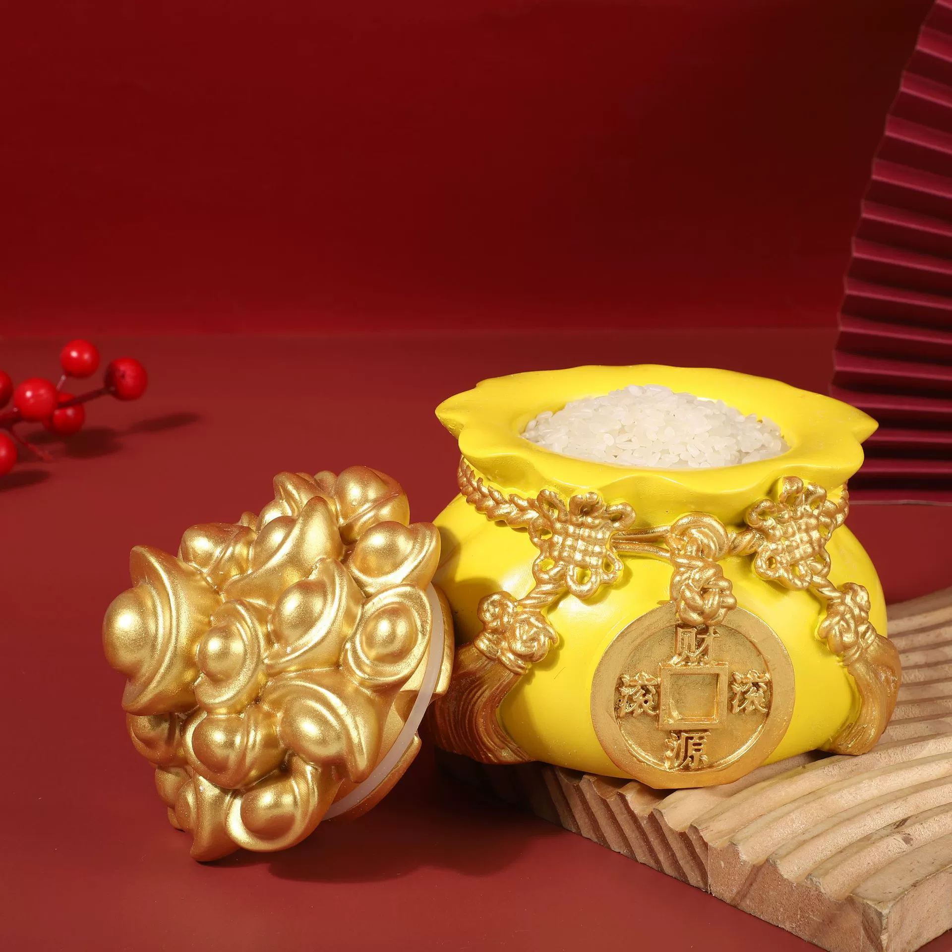 Новогодняя удача, удача, удача, удача, удача, украшение, творческий автомобиль, золотой слиток, денежный мешок, домашний стол, смола, ремесла