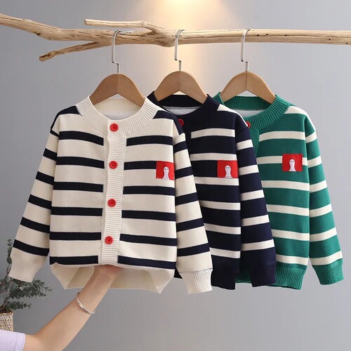 Knitted Cardigan Spring Outfit for Girls and Boys, Children's Spring and Autumn Sweater with Fleece Lining