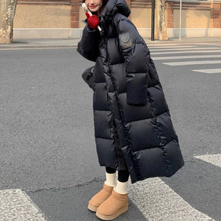 Black gold warm cotton-padded jacket women 2024 winter new mid-length knee-length cotton-padded jacket coat