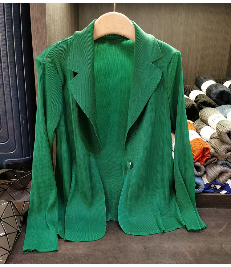 Áo blazer nữ một nút xếp ly tay dài cao cấp mùa xuân hè — Màu tím, Màu đỏ hoa hồng, Màu hồng, Màu xanh lá chi tiết 15